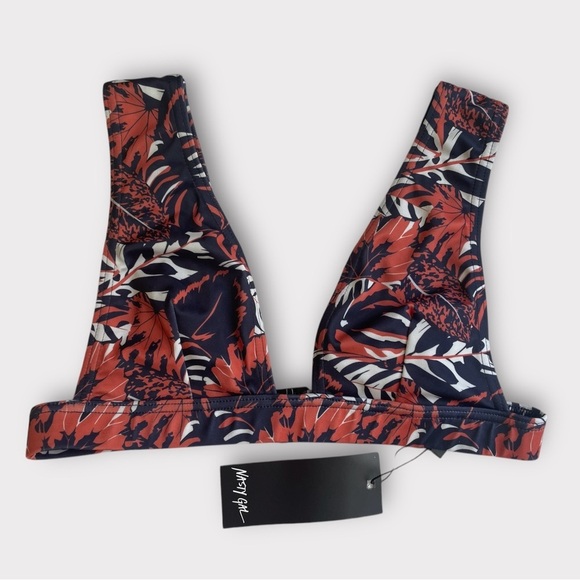 NWT Nasty Gal Just Add Water Leaf Bikini Swim Top in Blue & Orange sz 6 Medium - Picture 4 of 8